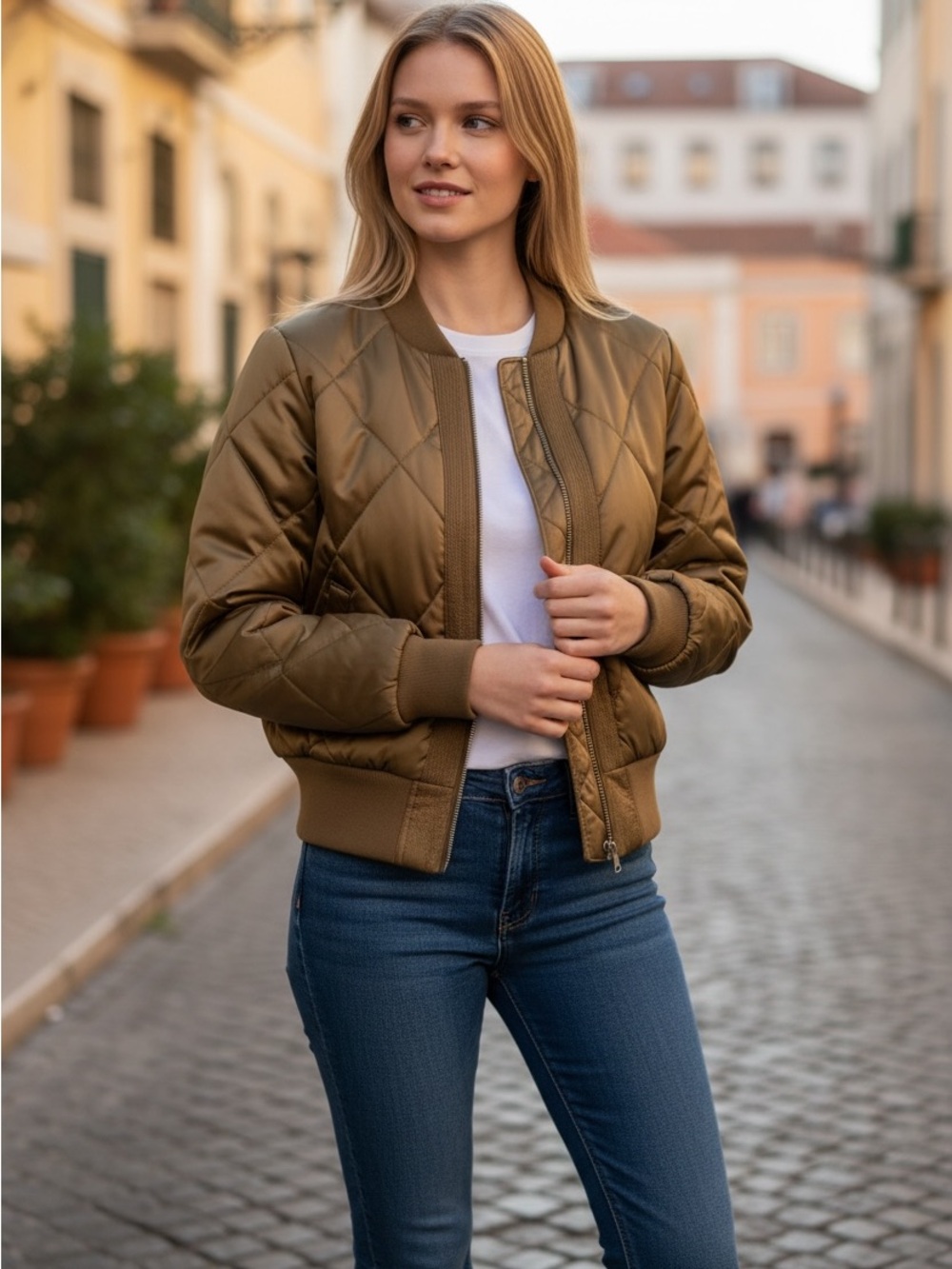 ZARA Women' Silky Bomber Jacket. Full Zip Gold M